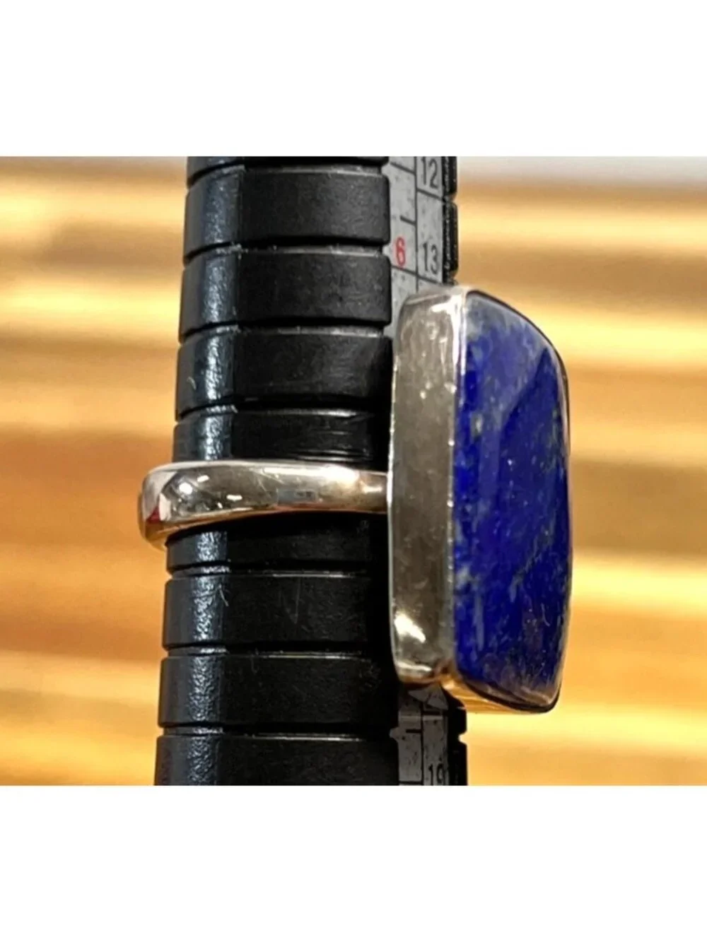 Artisan inspired handcrafted Lapis Lazuli .925 sterling silver ring, size 7